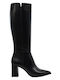 Leather Medium Heel Women's Boots with Zipper Λ Black