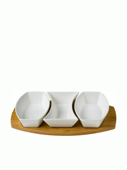 HFA Porcelain Dessert Divided Serving Tray with 3 Slots White 31x16x6cm