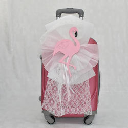 Happyness christening suitcase decorated with flamingo