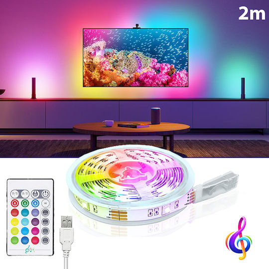 Andowl Ταινία LED Τηλεόρασης USB 5V RGB Φως 2m Τύπου SMD5050 με Τροφοδοτικό & Τηλεχειριστήριο