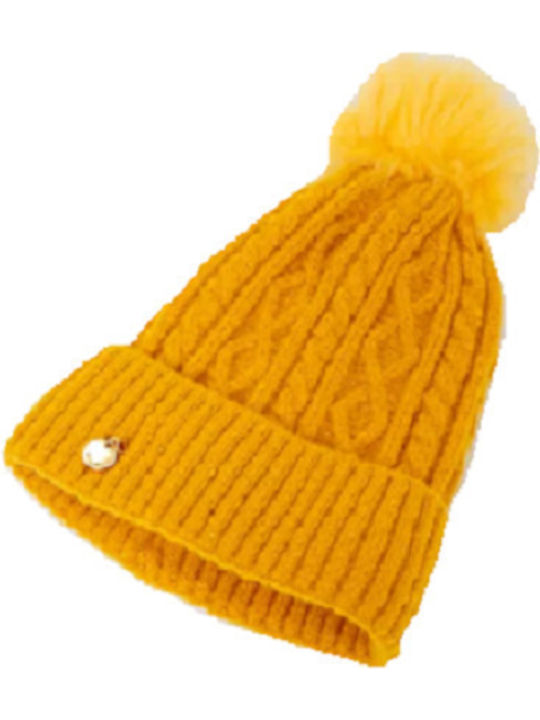 CP-01 Γυναικείος Pom Pom Beanie Σκούφος σε Κίτρινο χρώμα