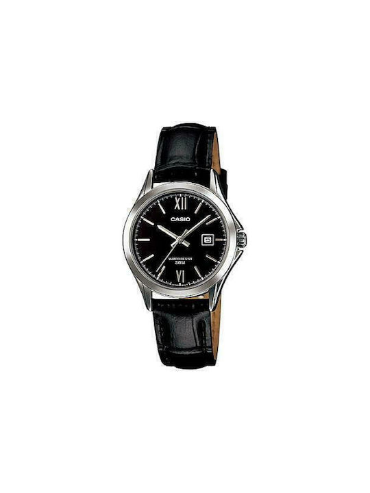 Casio Watch with Black Leather Strap