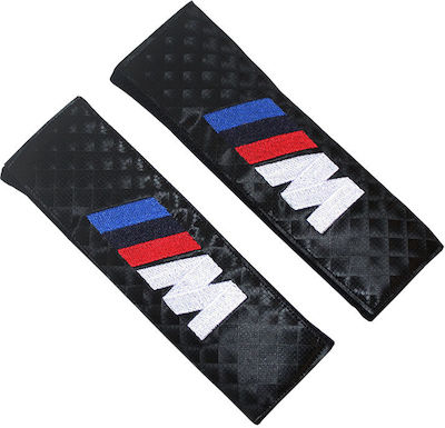 Set of 2pcs Car Seat Belt Pads Black BMW M Power