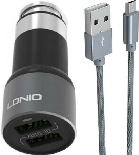 Ldnio C303 Car Charger 3.6A with 2 USB-A Ports and Micro-USB Cable Grey Color