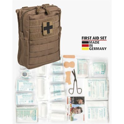 Mil-Tec First Aid Set Leina Werke GmbH Large Survival Case 43τμχ Dark Coyote with Gauzes & Scissors