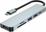 Tech-Protect V4-HUB USB 3.0 3 Port Hub with USB-C Connection & Charging Port Gray