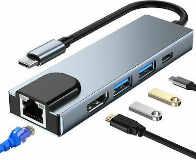 Tech-Protect V3-HUB v3 USB 3.0 Hub 3 Porturi cu conexiune USB-C și Port de încărcare Gri