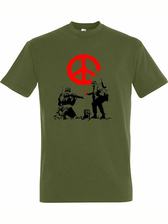 T-shirt Unisex " CND Soldiers Peace Sign, Anti War Graffiti, Banksy " Light army