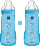 Mam Set aus Plastikflaschen Easy Active Gegen Koliken mit Silikonsauger für 4+ Monate Blue Delphin 330ml 2Stück 365S