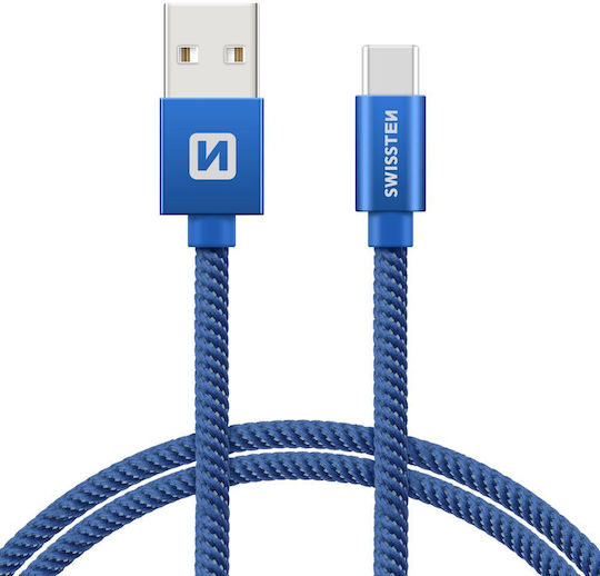 Swissten Плетена USB 2.0 Кабел USB-C мъжки - USB-A мъжки Син 1.2м