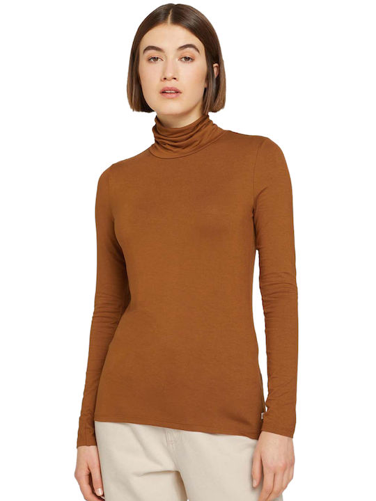 Tom Tailor Damen Bluse Langärmelig Rollkragenpullover Amber Brown