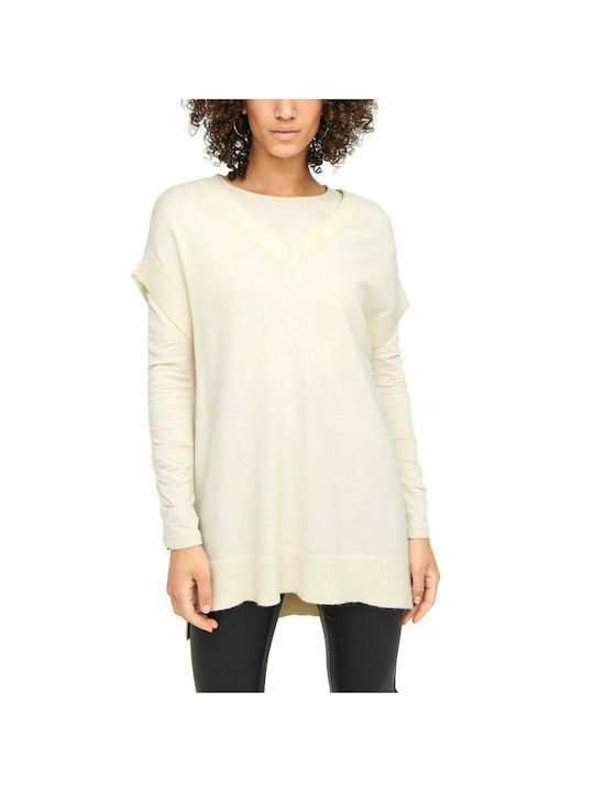 Only Damen Longshirt Ärmellos mit V-Ausschnitt Beige