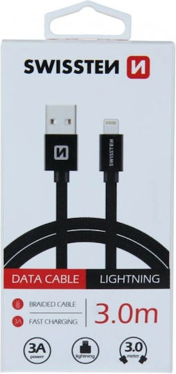 Swissten Geflochten USB-A zu Lightning Kabel Schwarz 3m (71527600)