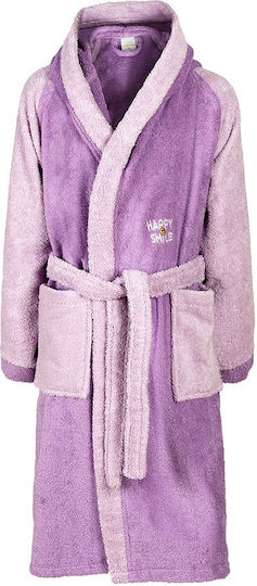 Dimcol Kids Hooded Bathrobe Happy Smile Purple Dimcol Kids Hooded Bathrobe Happy Smile Purple