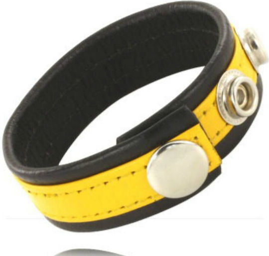 Leather Body Leather Body Cock & Ball Strap with Snaps Black/Yellow