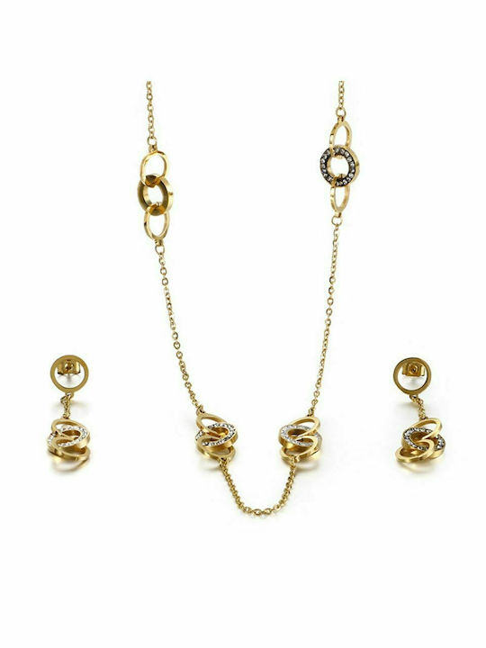 Lee Cooper Gold Plated Steel Set Necklace & Earrings