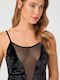 Celine Bodysuit pentru femei cu transparență Negru