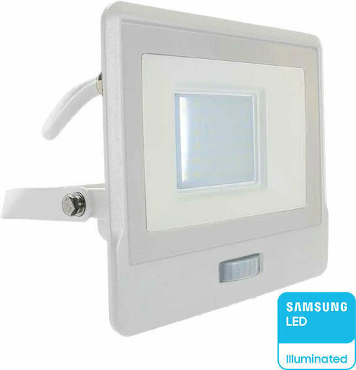 V-TAC Waterproof LED Flood Light 30W Natural White 4000K With Motion Sensor IP65