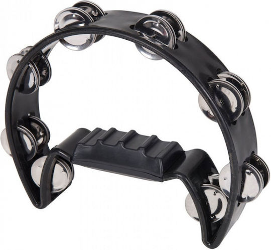 PP World Percussions PP-4011 Black Plastic Handheld Tambourine Jingles in Double Row