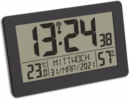TFA Tabletop Clock with Indicators Plastic with Alarm Clock Black 60.2557.01