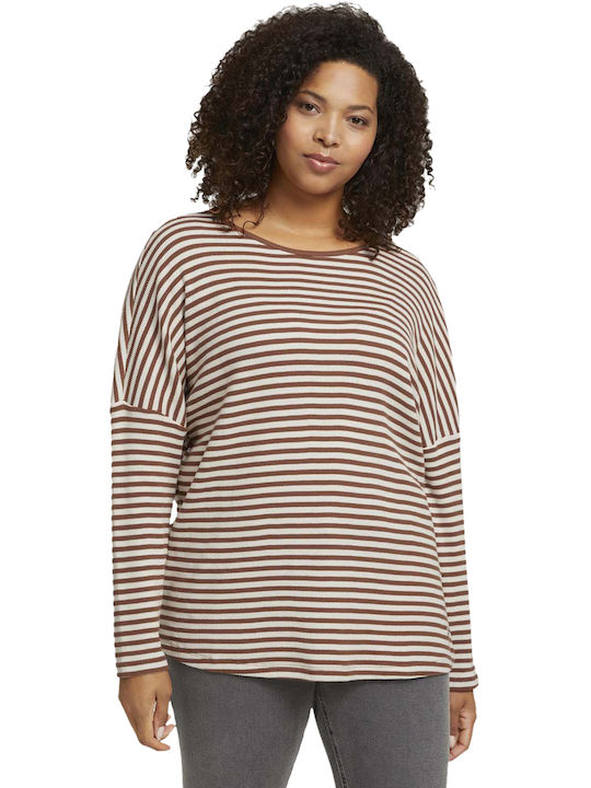 Tom Tailor Women's Blouse Long Sleeve Striped Brown