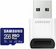 Samsung Pro Plus (2021) microSDXC 256GB Class 10 U3 V30 A2 UHS-I με USB Reader