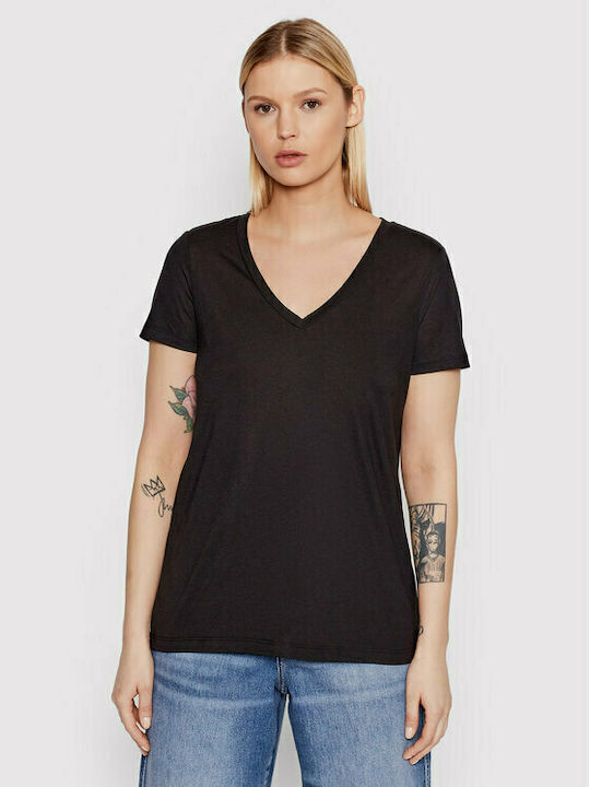 Vero Moda Damen T-Shirt mit V-Ausschnitt Schwarz