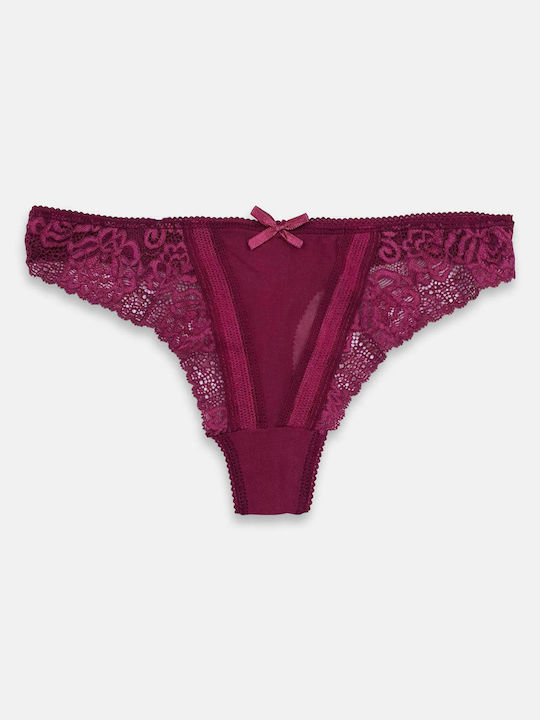 CottonHill Women's String with Lace Burgundy