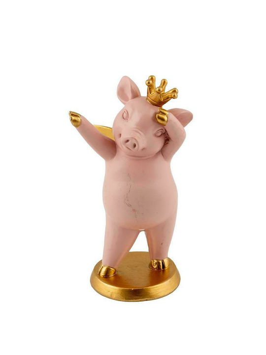 Zen Collection Decorative Animal Polyresin Piglet with Gold Base in Pink 14cm 1pcs