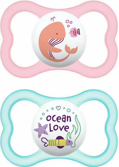 Mam Air Orthodontic Pacifiers Silicone Whale-Ocean Love - Pink-Blue for 6+ months 2pcs