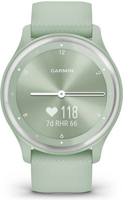 Garmin Vivomove Sport 40mm Waterproof Smartwatch with Heart Rate Monitor (Cool Mint Case and Silicone Band with Silver Accents)