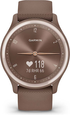 Garmin Vivomove Sport 40mm Rezistent la apă Ceas inteligent cu pulsometru (Cocoa Case and Silicone Band with Peach Gold Accents)