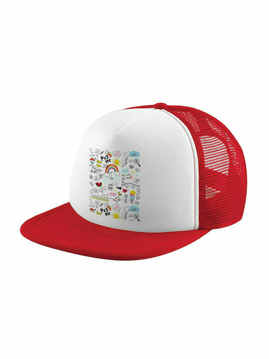 Doodle Kids, Adult Soft Trucker Hat with Mesh Red/White (POLYESTER, ADULTS, UNISEX, ONE SIZE)