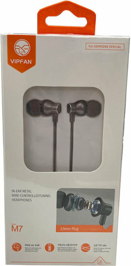 Vipfan M7 In-ear Handsfree με Βύσμα 3.5mm Ασημί