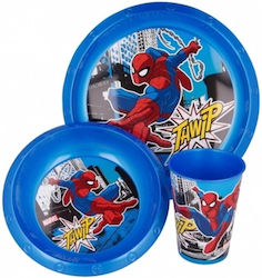 Stor Feeding Set Spiderman Streets made of Plastic Blue 3pcs 51315