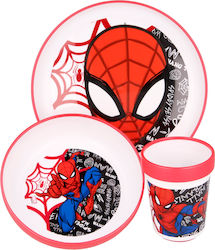 Stor Feeding Set Spiderman made of Plastic with Non-Slip Base Red 3pcs