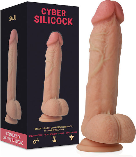 Cyber Silicock Cyber Silicock Ultra Realistic Soft Liquid Silicone Ρεαλιστικό Dildo με Όρχεις και Βεντούζα Flesh 21cm