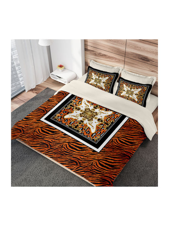Makis Tselios Home Asia Set Coverlet Queen Size Cotton Satin Brown 220x240cm 3pcs
