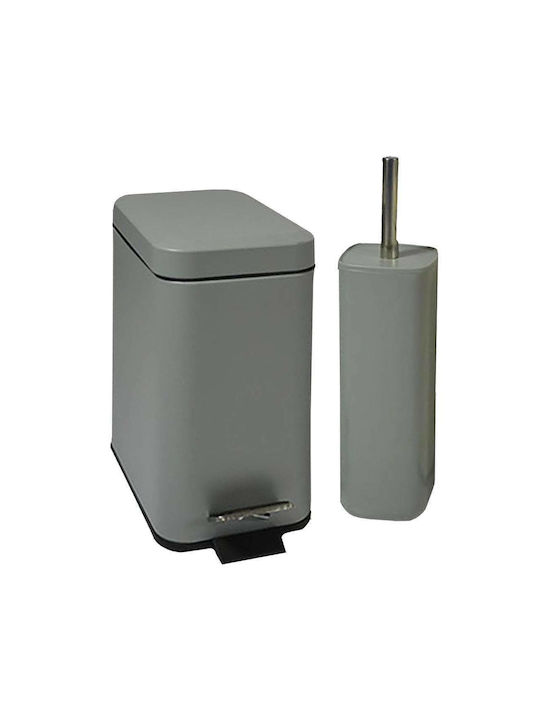 Sidirela Metallic Toilet Brush and Bin Set 5lt Gray