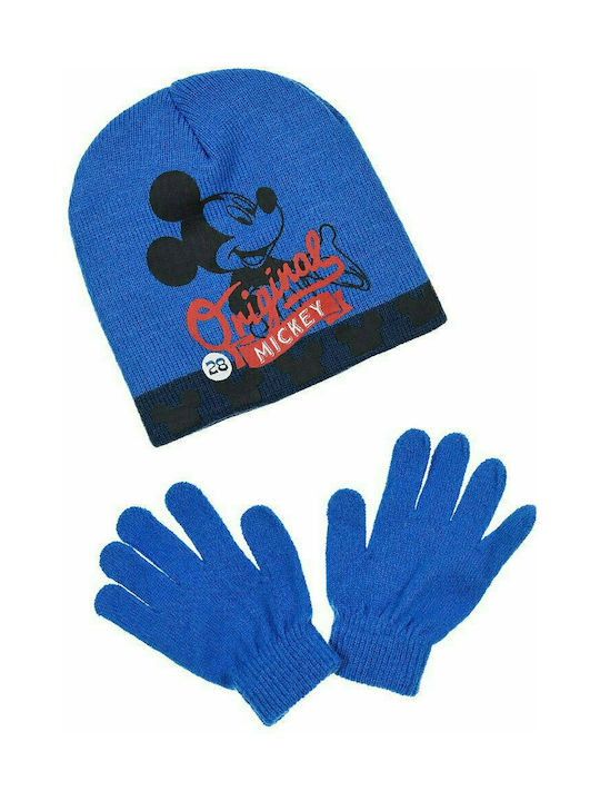 Sun City Σετ Παιδικό Σκουφάκι με Γάντια Πλεκτό Μπλε