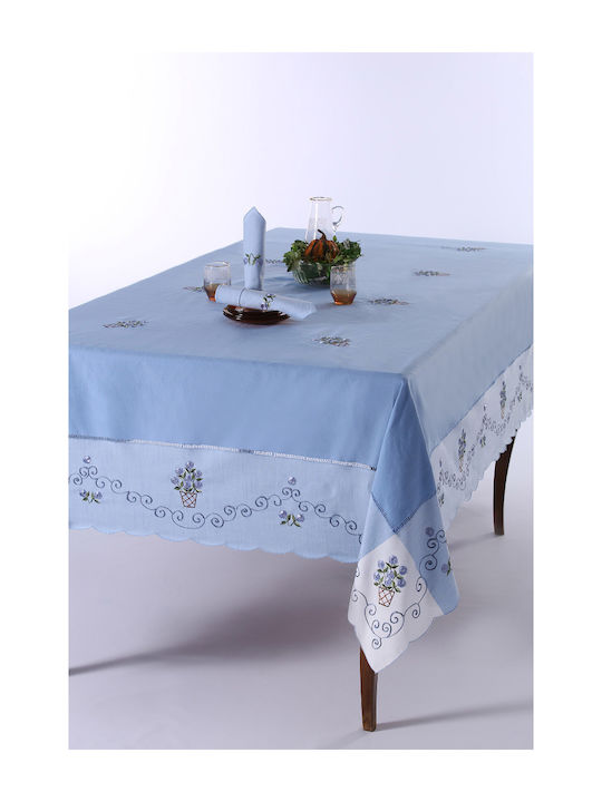 Silk Fashion 569b Cotton Tablecloth with Embroidery Γαλάζιο 170x270cm