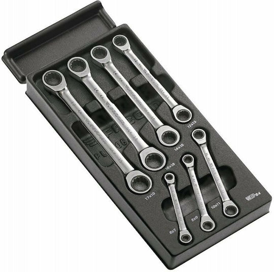 Facom Set 7 Double Polygon Wrench Straight with Ratchet Mechanism
