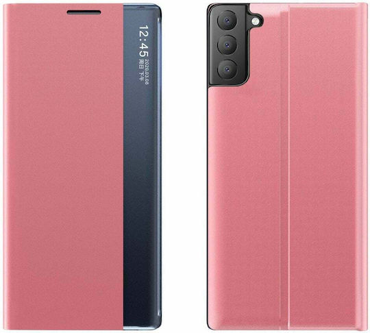Hurtel Sleep Smart Window Buchen Sie Synthetisches Leder Rosa (Galaxy S21 FE 5G)