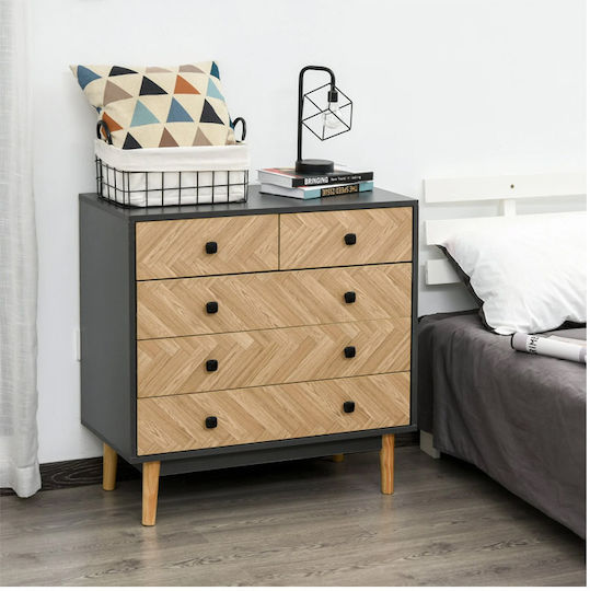 Wooden Chest of Drawers for Bedroom with 5 Drawers Natural Grey 80x40x80cm