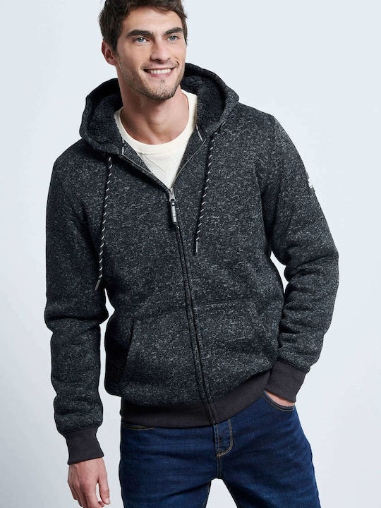 Funky Buddha Men's Sweatshirt Jacket with Hood and Pockets Anthracite Melange