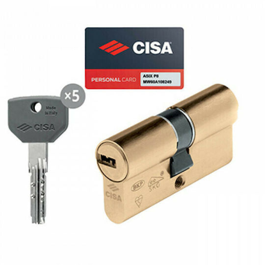 Cisa Lock Cylinder Security Asix P8 80mm (30-50) with 5 Keys Gold