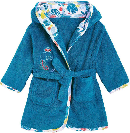 Petit Beguin Kids Hooded Bathrobe Ouistiti Blue
