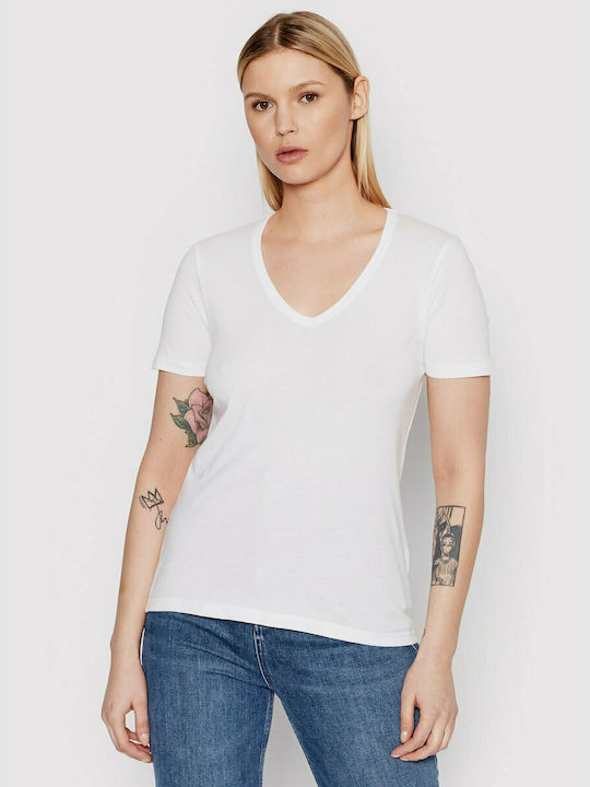Replay Damen T-Shirt mit V-Ausschnitt Weiß