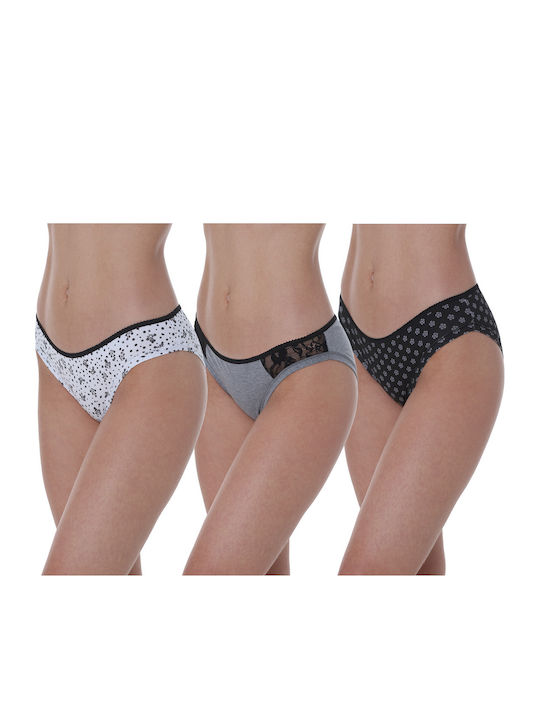 Βαμβακερά Femei Slip 3Pack White/Gray/Black