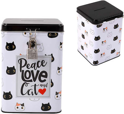 Total Gift Cats Cutiuta de bani Metalic White/Black 10.6x10.6x15.3cm